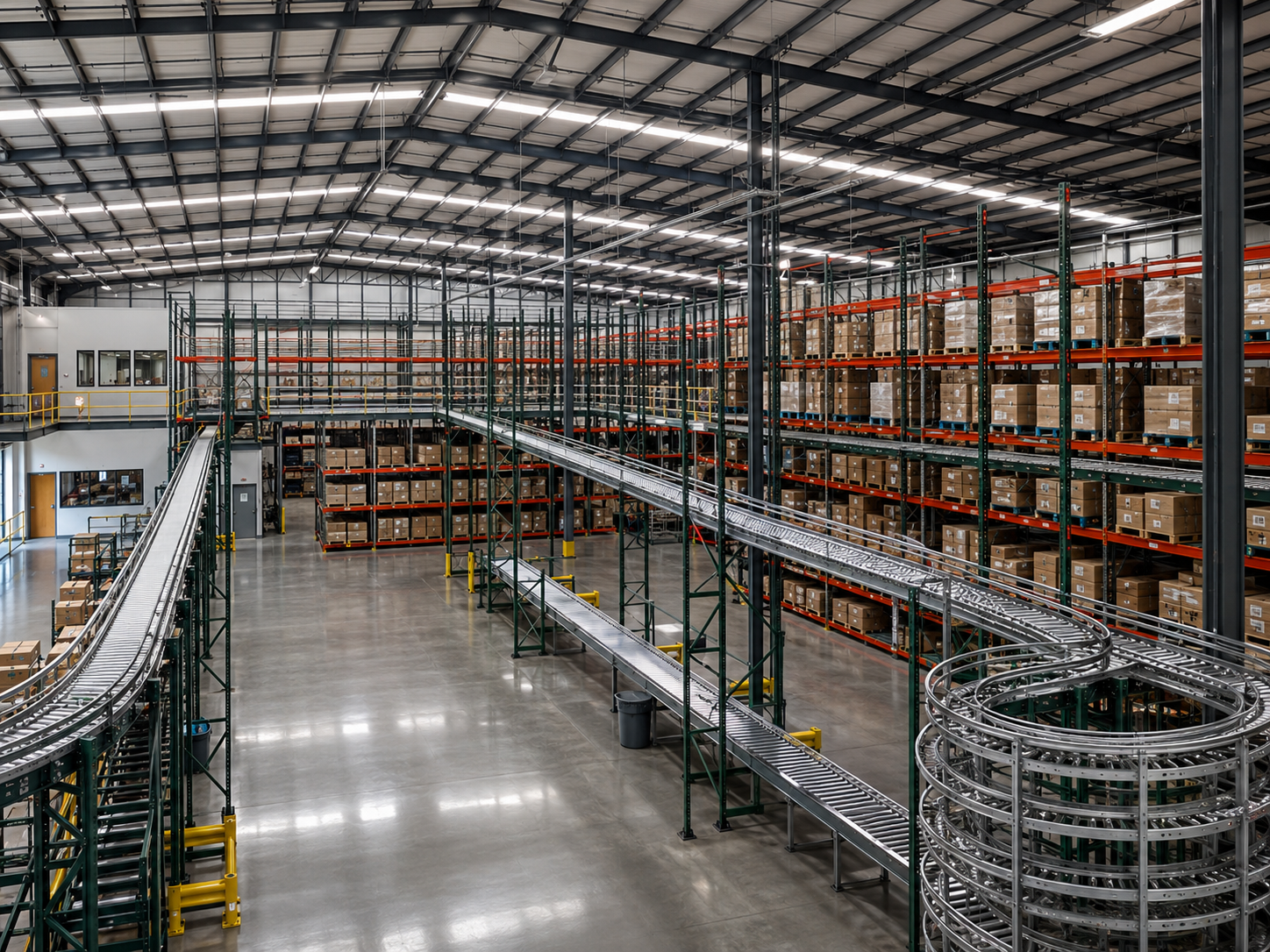 Diseño y distribución de primer almacén industrial con pasillos y racks